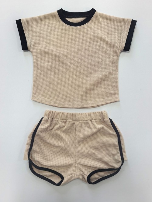 BSCI Certified 100% Cotton Kids Waffle Knit T-shirt & Shorts Set