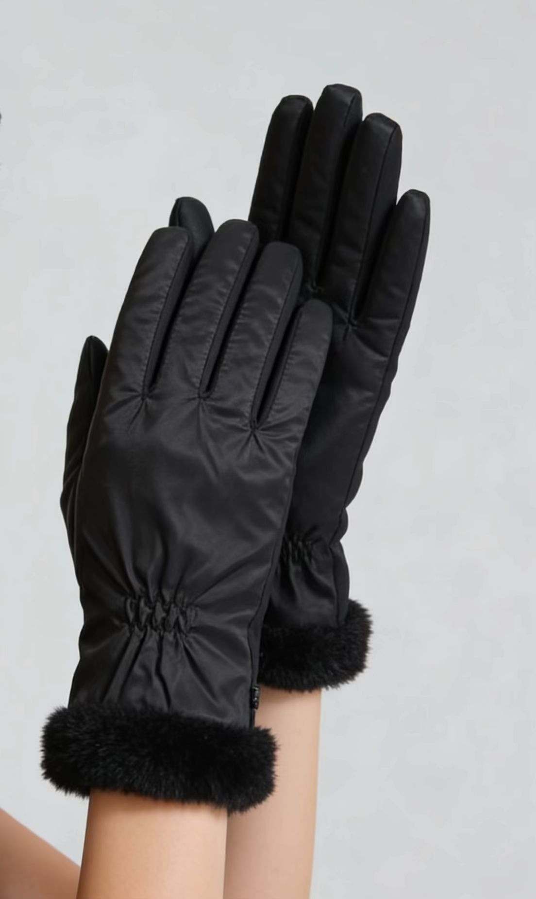 Womens Fashion Winter Gloves, Faux Fur Cuff, Spandex Stretch, Slim Fit