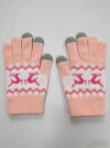 Winter Warm Touchscreen Knit Gloves, Pink Deer Jacquard Gloves