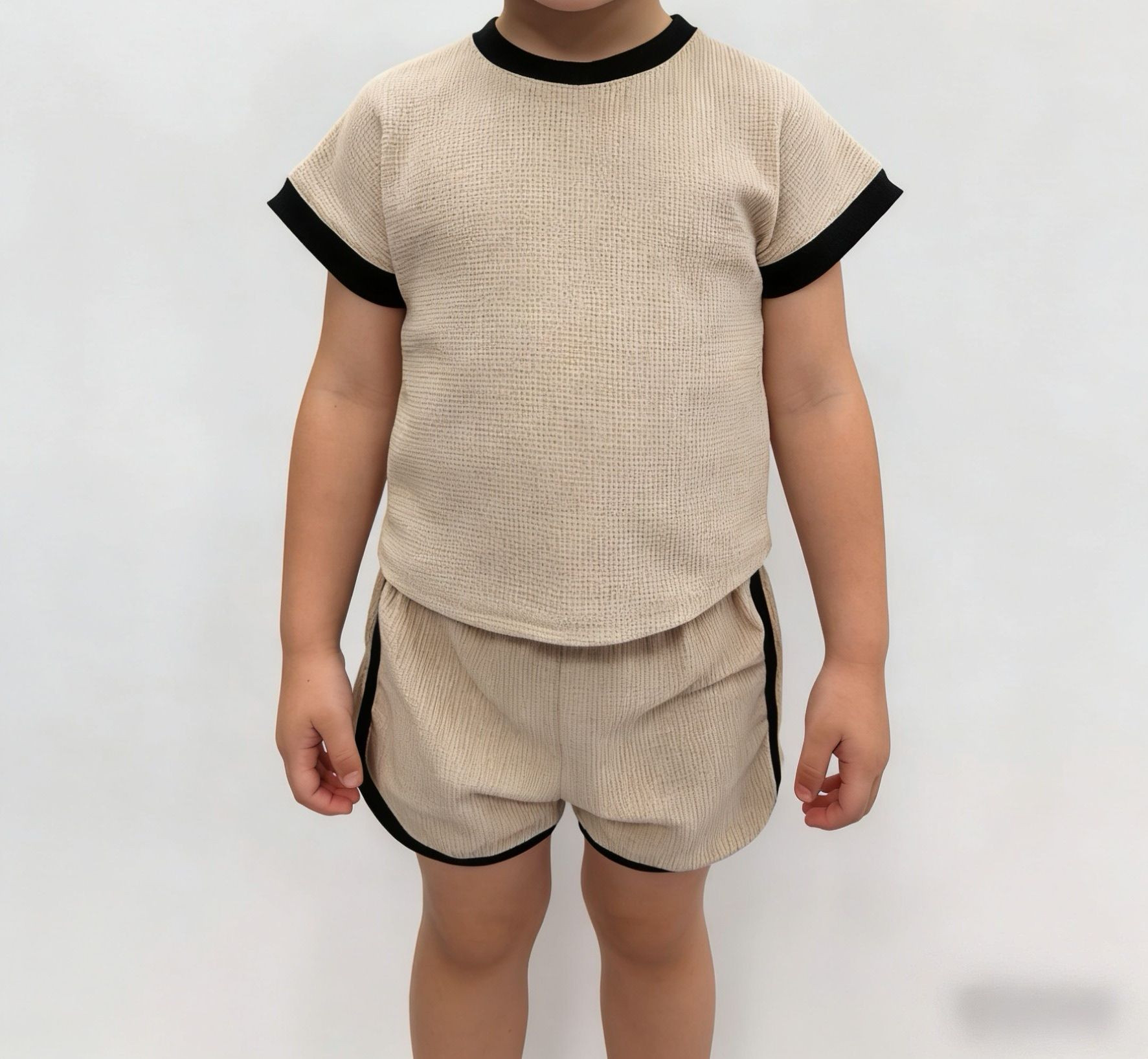 BSCI Certified 100% Cotton Kids Waffle Knit T-shirt & Shorts Set
