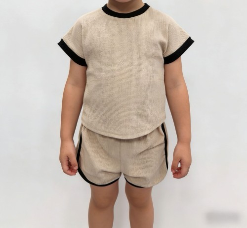 BSCI Certified 100% Cotton Kids Waffle Knit T-shirt & Shorts Set
