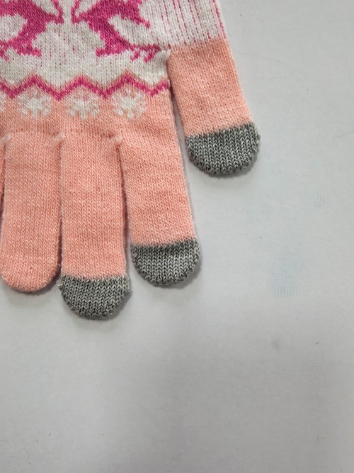 Winter Warm Touchscreen Knit Gloves, Pink Deer Jacquard Gloves