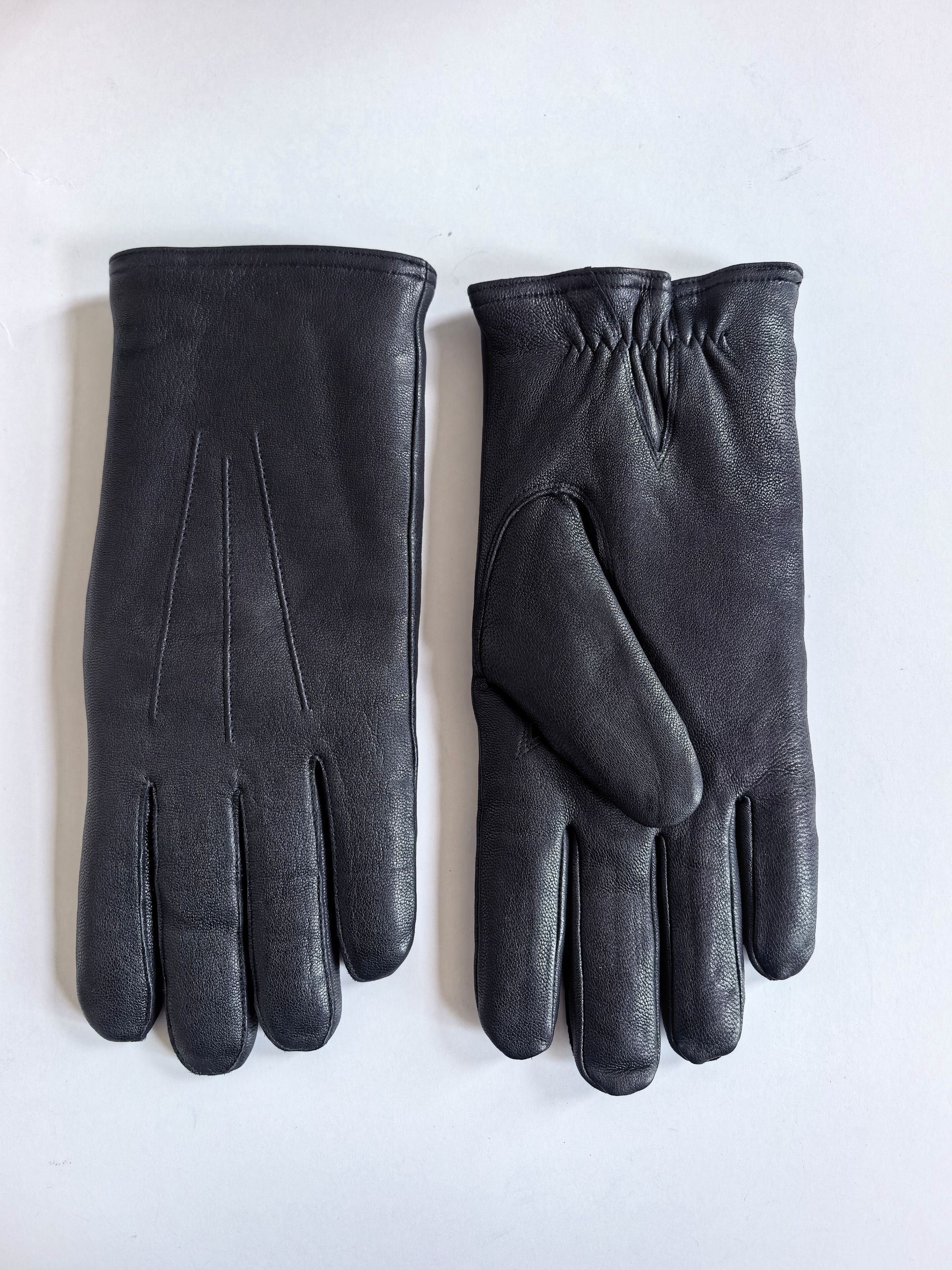 In Stock! Ready Made Mens Premium Eco-Friendly Dyed Genuine Goatskin Leather Gloves with Real Lamb Fur Lining
